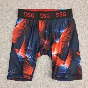 DSG Compression Short Boys Large L Multi Streaks Red Blue Moisture Wicking NEW